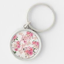 Live in love pink rose springtime floral. keychains
