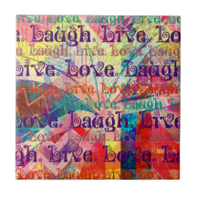 Live Laugh Love Abstract Textured Plaid Pattern Ceramic Tiles