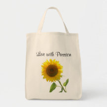 Live With Passion Sunflower Grocery Tote Bag