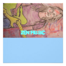 Live Zen Music Girl Sketch Custom Invitations