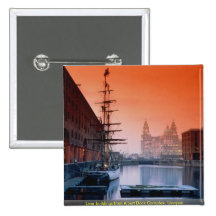Liver buildings from Albert Dock Complex, Liverpoo Pinback Buttons