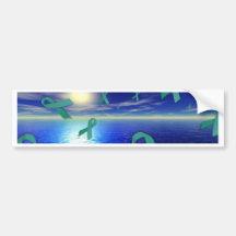 Liver Cancer Awareness Ribbons Over The Ocean Bumper Stickers