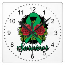 Liver Disease Survivor Rose Grunge Tattoo Square Wallclocks