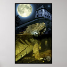 Lizard And Full Moon Poster