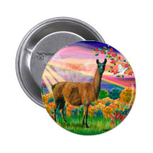 Llama (brown) - Autumn Angel Pinback Button