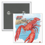 Lobster and Portland Lighthouse Scene Buttons