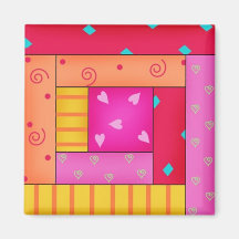 Log Cabin Quilkt Block Art Square Magnet