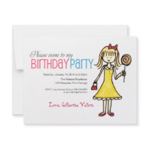Lollipop, Girl Birthday Party Invitations