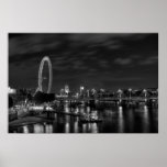 London Eye at night in Black and White posters