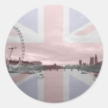 London Skyline Union Jack Flag Round Stickers