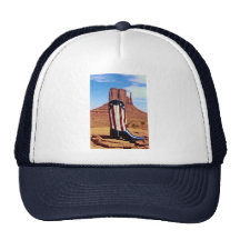 Lone cowboy boot, Monument Valley, Arizona, U.S.A. Mesh Hat