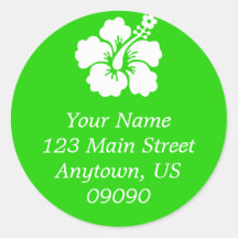 Lone Hibiscus Flower Address Label (Green) Round Stickers
