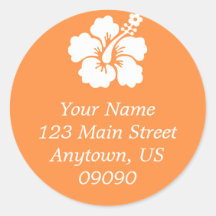 Lone Hibiscus Flower Address Label (Orange) Round Stickers