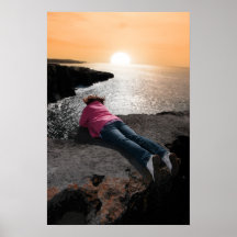 lone woman on cliffs edge poster