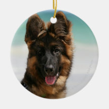 Long Haired German Shepherd Beach Christmas Ornaments