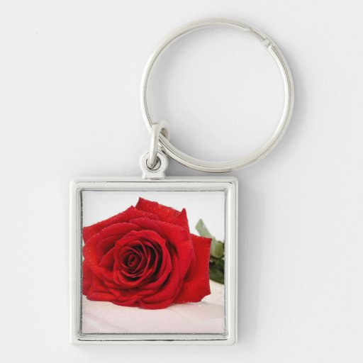 Long Stem Red Rose Keychain