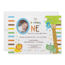 Look Who Is Turning One - Whimsical Animal Theme Invitations