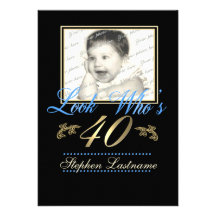 Look Who's 40 Photo Blue Custom Invitations