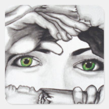Looking through square sticker