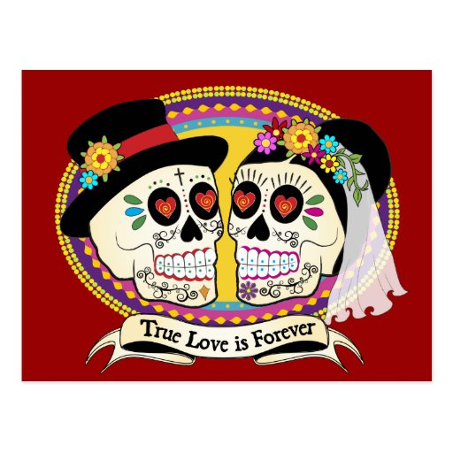 Los Novios Sugar Skull Postcard (English)