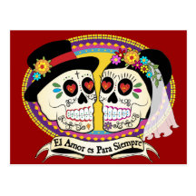 Los Novios Sugar Skull Postcard (Spanish)