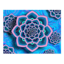 Lotus Mandala in Pink and Aqua Postcard
