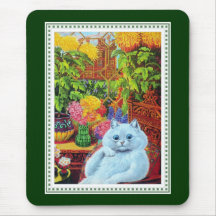 Louis Wain - Anthropomorphic White Cat Mousepads