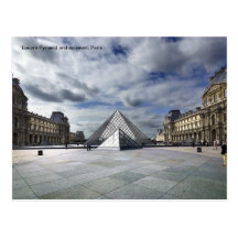 Louvre Pyramid and Museum in Paris. Postcards