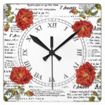 Love and Red Roses Antique Texts Wall Clocks
