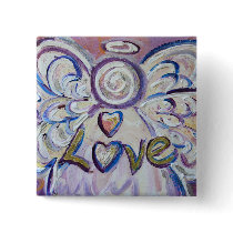 Love Angel Word Art Button Pendant Pin