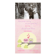 Love Bird Owls Thank You Wedding Photo Card