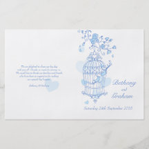 Love birds blue Wedding Programme Custom Flyer