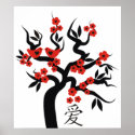 Love Birds Chinese Love Symbol On Sakura Tree posters