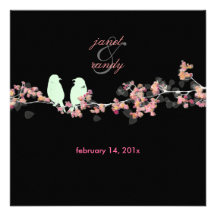 Love birds/colourful pink cherry/sakura blossoms announcements