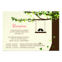 Love Birds Falling Hearts Oak Tree Reception Card Personalised Invite