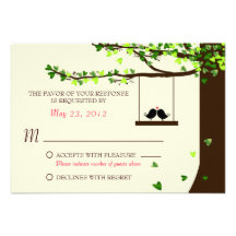 Love Birds Falling Hearts Oak Tree RSVP Personalised Invites