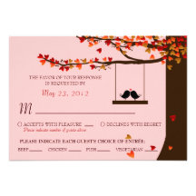 Love Birds Falling Hearts Oak Tree RSVP (Meal) Invites