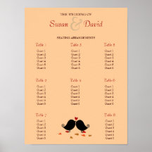 Love Birds Falling Hearts Oak Tree Seating Chart Posters