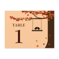 Love Birds Falling Hearts Oak Tree Table Number