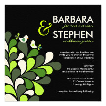 Love Birds - Green Black Felt Wedding Invitations
