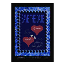 Love Birds Hearts Blue Save the Date Announcements