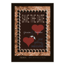 Love Birds Hearts Brown Save the Date Cards