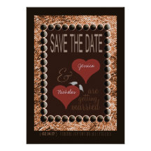 Love Birds Hearts Brown Save the Date Cards