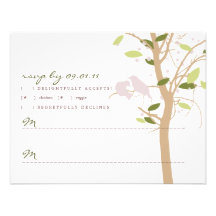 Love Birds in Tree - Green and Lilac Custom Invitations