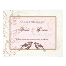 Love Birds 'n Lace - Rose Save the Date Card Custom Invite
