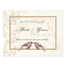 Love Birds 'n Lace - Save the Date Card Personalized Invitation