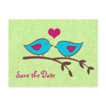 Love Birds on Green Save the Date Postcard