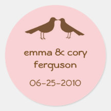 Love birds pink wedding favour name tag label stickers