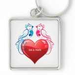 Love Birds Square Metal Keychain