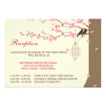 Love Birds Vintage Cage Cherry Blossom Reception Personalised Announcements